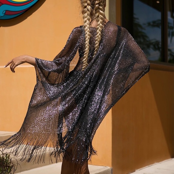 Fringe Night Shimmers Boho Open Front Kimono - Picture 3 of 8